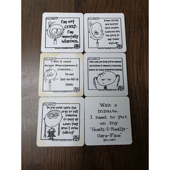 Set Of 6 Funny Coasters With Humorous Quotes - Picture 3 of 16